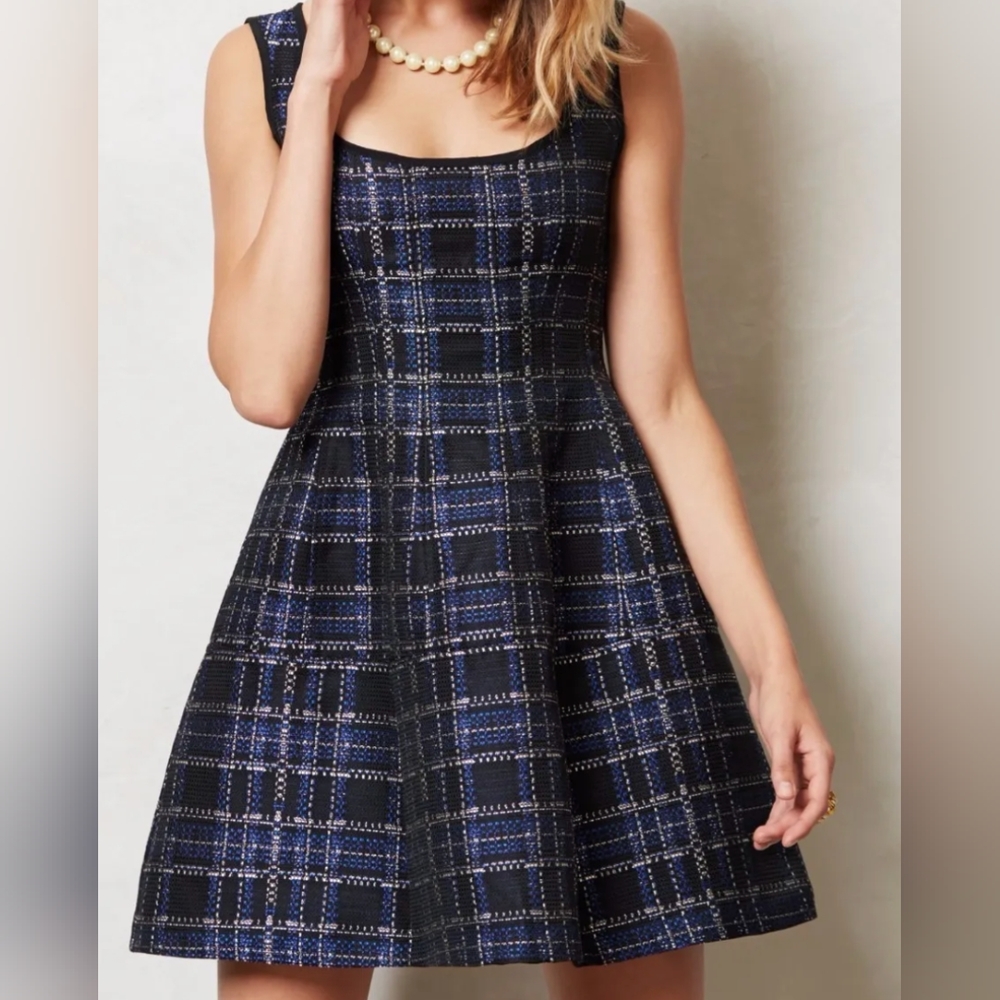 Nanette Lepore Black and Blue Plaid Mini Dress